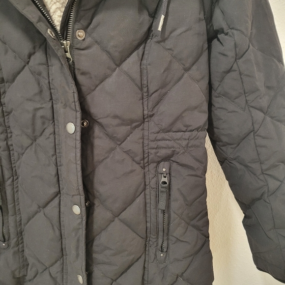 Eddie Bauer Down Quilted Parka Womens XS Black Sherpa Lined Hooded Cinch Waist - Picture 3 of 5